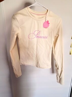 Princess Long-Sleeve Tee - Cream with Pink Script